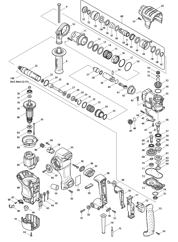 Makita 526584-5 veldbouwgroep voor model HR2811FT boor